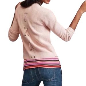 CABI Eliza Lace Up Light Pink Sweater V-Neck Cardigan Size Medium Style 3357